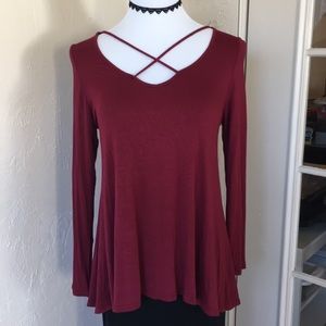 Maroon Crisscross Tunic Top